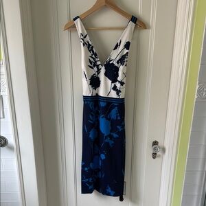 Ted Baker Blue and White Floral Midi Dress
